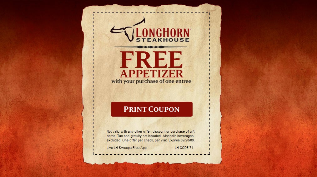 Free appetizer at the Longhorn Steakhouse FREE THINGY